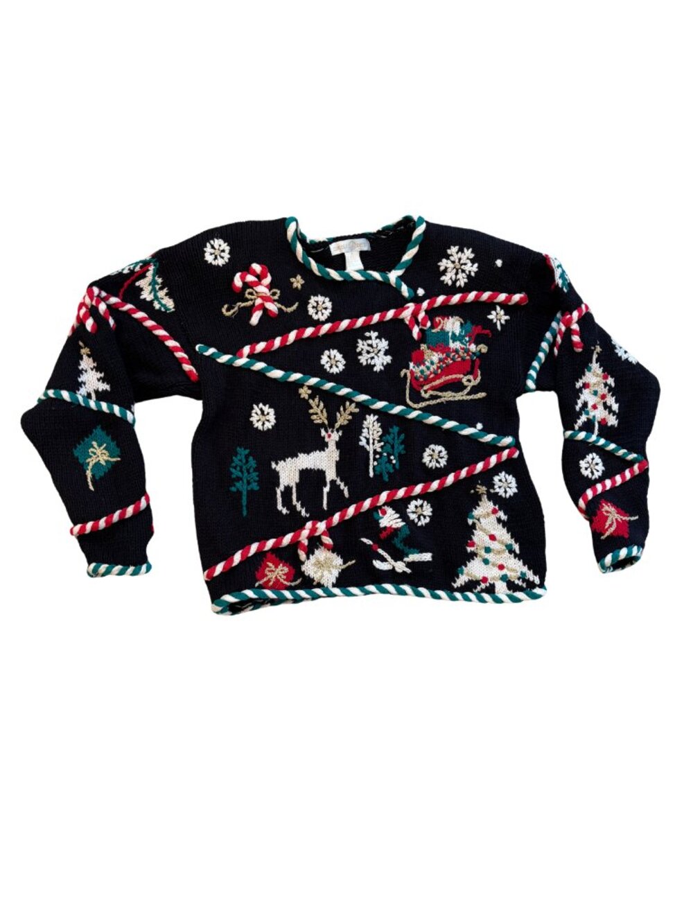 Capeshe Knits Vintage Ugly Christmas Sweater Black 3D Applique